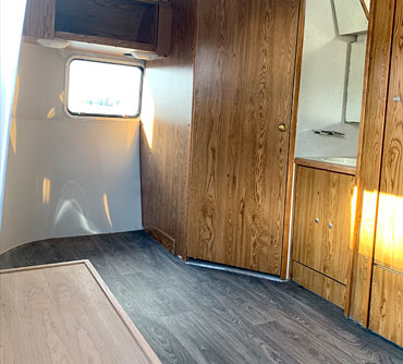 sink and cupboards in Airstream hair salon