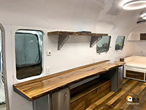 custom countertop and shelf in Airstream